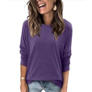 Magritta Womens Long Sleeve Loose Stretchy Pullover Tunic Top Purple Large NWOT